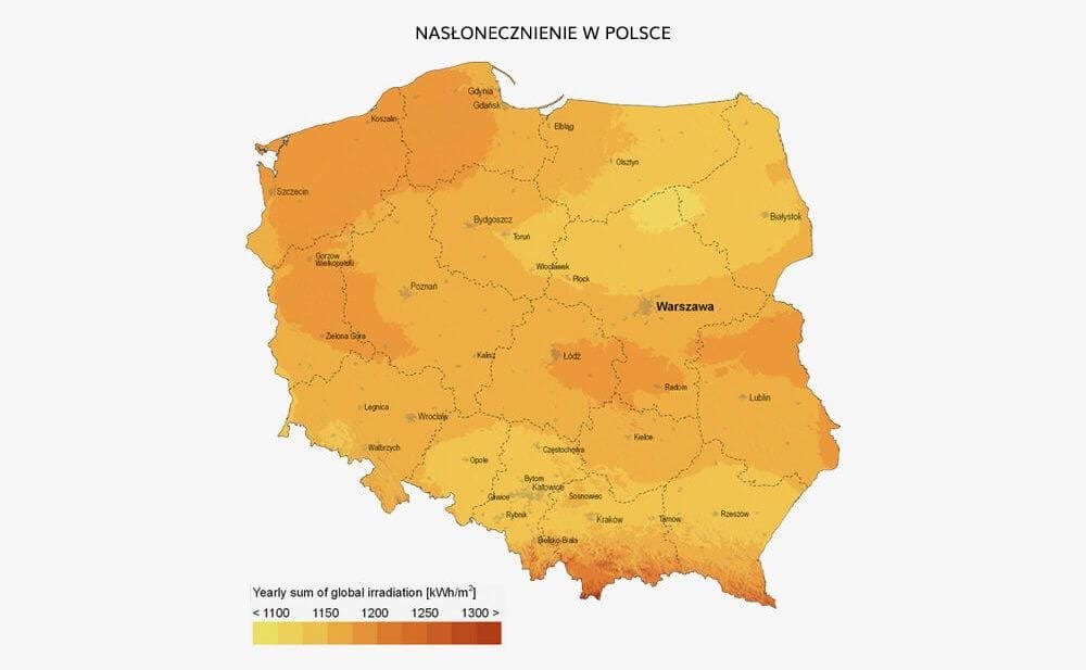 mapa nasłonecznienia w Polsce